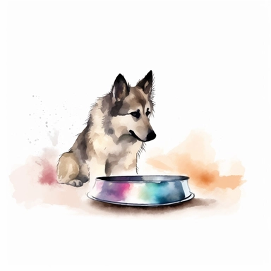 Watercolor dog bowl clipart, white isolated background, space out, hd