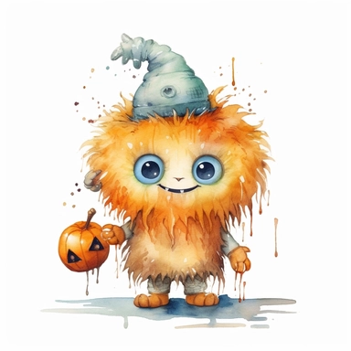 cute Halloween Monster , for Kids, Aquarell,funny, White Background, Clipart