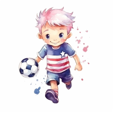 cute Watercolor cartoon happy team USA soccer player, clipart, white background