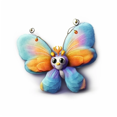 realistic digital painting, clipart of cute plush butterfly toy on white background
