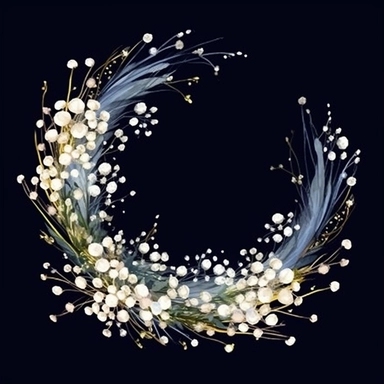 framed by thin border, wide view, central composition, fit in shot, full length, uncropped ,watercolor baby's breath wreathes, clipart, vector, dark background