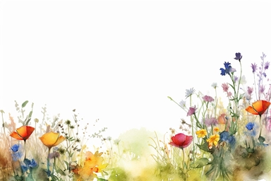 border of Meadow Wild Flowers Watercolor, Masterpiece, high details, high quality, real art, Clipart, solid background