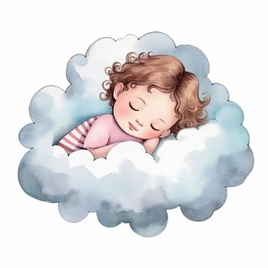 watercolor clipart, minimal, cute baby girl sleep on cloud, white background illustration