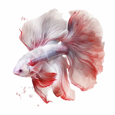 white and red betta fish, light watercolor clipart, isolated on white background, James Jean and Peter Mohrbacher, no text, no captions