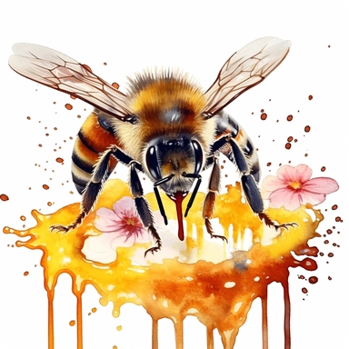 Watercolor Honey Bee Clipart, spring garden bee and honey drips clip art
