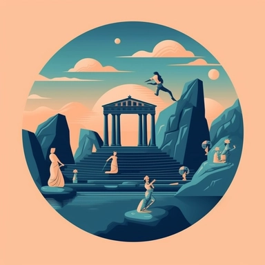 Mythological Site that captures the essence of inspiration and wonder. The image should have a neutral color palette, with clean and sleek lines. Create a modern and minimalist design that resembles a sticker or clipart, while still evoking the rich cultural heritage of the Archaic period of Greece. The image should instill a sense of awe and fascination, inviting players to explore the mythical realms of ancient Greece