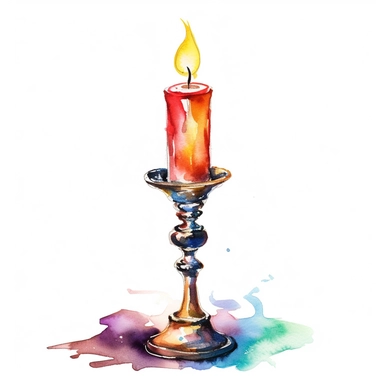one single beautiful candlestick, watercolor, line art, Clipart, white background