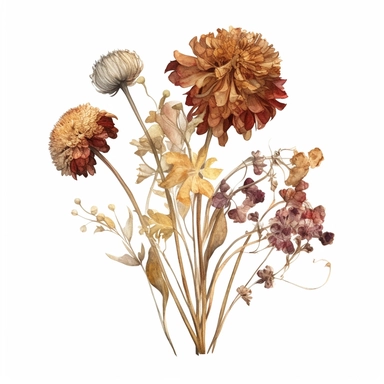 pompus dried flower, top right-hand corner scroll ideal for a wedding stationery, clipart