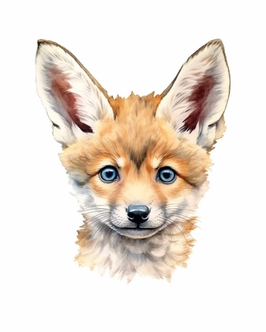 detailed watercolor Baby Coyote head , hyper realistic, isolated on a white background, clipart