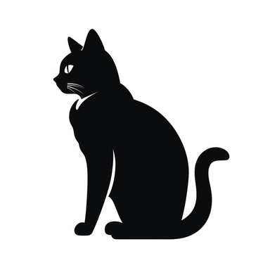 cut cat, svg, silhouette: : 7 simplified, bold lines, clipart, black on white background