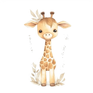 Whimsical boohoo light brown party safari animal clipart,giraffe,happy anime,cute baby giraffe , white background 2/3