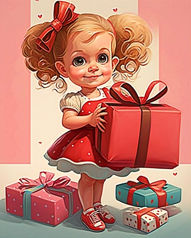 little girl cartoon birthday presents clipart, in the style of realistic lifelike figures, large scale murals, associated press photo, toycore, bold colors, strong lines, poster, rubens