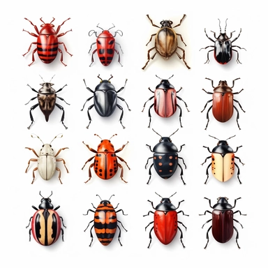Bugs Set Closeup Isolated on White Background. Design Template, Clipart of Bugs Detailed Bugs in Various Shapes, HD,