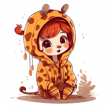 cute baby girl in giraffe costume clipart, cartoon children's style, sharp graphic vector art illustration, warm colors, very high details, 8k, white background , happy, love