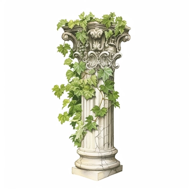 watercolour, ivy plant zeus column statue, detailed, clipart, white background