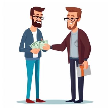 A man claiming money from another person, clip art style, vector, white