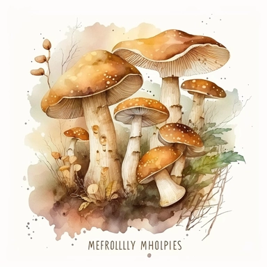 watercolor, a bunch of Birch polypore mashrooms in pastel beige color, a lot of details, good quality illustration, clipart, white background