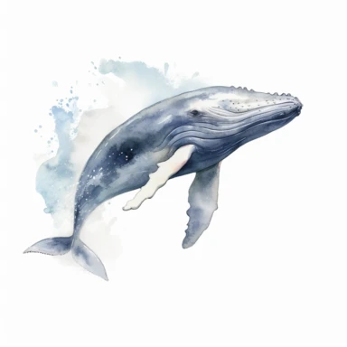 Watercolor cute humpback whale Clipart hd, isolated on white background