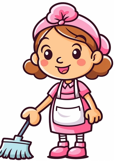 a cleaning lady in pink and white vector illustration, stock illustrations, clipart images, cartoon, in the style of fatima ronquillo, reductionist form, comic strip imagery