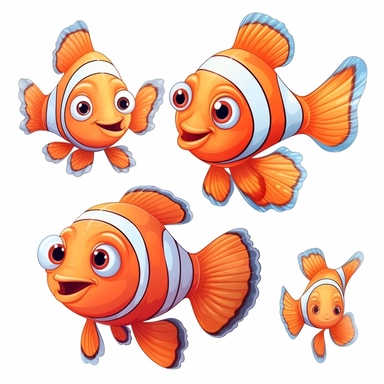 Set of nemo fish clipart, cute nemo clipart,cartoon style, pastel color, minimal, white background for remover