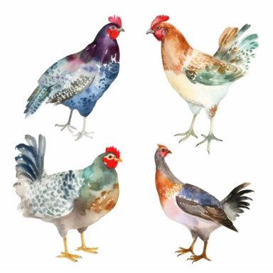 Watercolor chiken Clipart, white background, high quality,