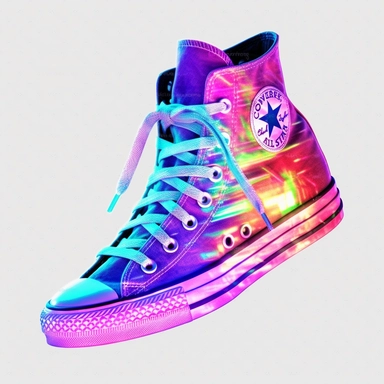 Neon retro style converse high top shoes, bold color, photorealistic, high-resolution photography, transparent background PNG clipart – ar 16:9