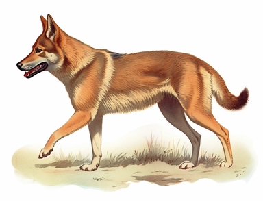 vintage 1920 Australian Dingo Running Illustration,Postcard 1920s Illustration, Vintage, Colorful, Antique, Ephemera, Clipart, 8k, Isolated on white