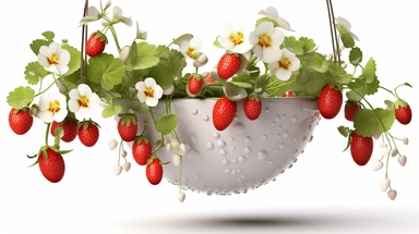clipart strawberries and bacopa flowers in hanging basket, white background photo-realistic, ultra sharp, simplicity, higher coherence, minimalism, ultra detailed, hyper realistic details, beautiful, modern, OC rendered, 32k uhd , insane details, intricate details, Photoshoot, Depth of Field, captured with Phase One XF IQ4 camera , 200 Mega Pixel lens,