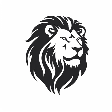 roaring lion head black frontal view silhouette vector flat simple identification symbol white backround white background minimalistic clipart png svg