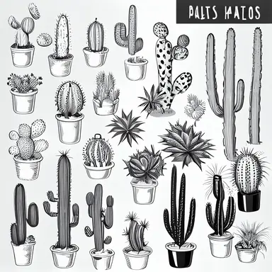 Cactus Plant Patrons Pack | free vector Vectors set, BLACK AND WHITE, clipart graphics,
