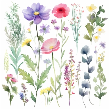 wild flowers clip art watercolor