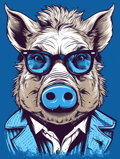 a portrait of a Boar wearing a white shirt and glasses, looking tired and done with life, vector illustration, clipart, outlines, portrait,