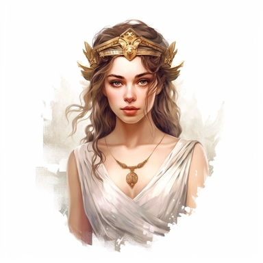 beautiful stunning pretty vintage greek goddess character, paint art style, clipart, white background, superrealistic, one of a kind
