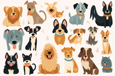 dog themed clipart set, cheerful, happy,--v 5