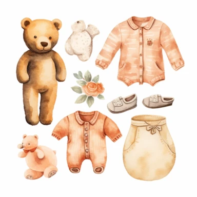 CLIPART, cute vintage watercolor baby clothes, newborn, nursery, maternity, texture