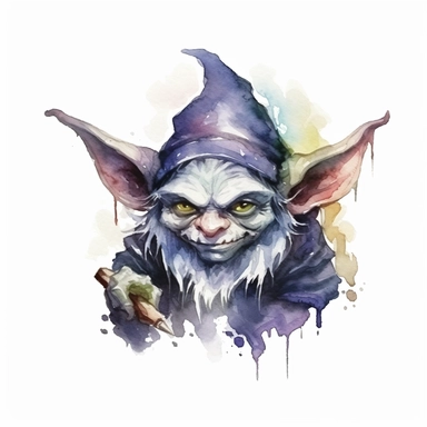 watercolor dark fantasy mystic goblin clipart, hd 4k, detailed, focused, isolated on white background
