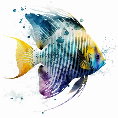 colourful regal angel fish Watercolor Clipart, drip effect, clean white background, 16K Colors, clean white background