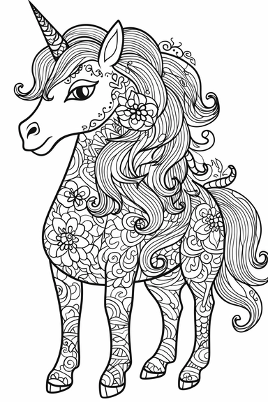 cute unicorn playing depicted in the style of clipart, white background, vector lines, in the style of a coloring book, thick, clear,lines, black and white,