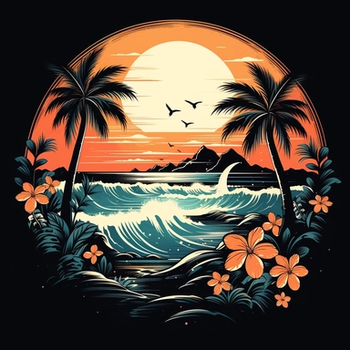 [2501619235068648] Summer T Shirt Vector, Summer Ocean T Shirt Design, Summer Clipart, Ocean, Hd, by Hsiao Ron Cheng,intricate, dark black background