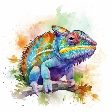 watercolour illustration free brushstrokes, beautiful and joyful, chameleon, mark brooks, naturecore, animal clipart, isolated on a white background,