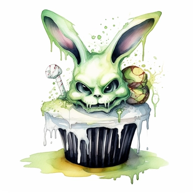 delicious halloween cupcake with white rabbit , watercolour illustration clipart, extremely detailed, 4k, high quality, colour scheme black, lime green and white , , isolated on white background - <@1098423716465102849> (relaxed) - <@1098423716465102849> (relaxed) - Image #3 <@1098423716465102849>