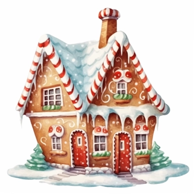 a watercolor gingerbread house, on a white background, gingerbread walls, gingerbread house, gingerbread models, gingerbread, watercolor pencil drawing style, on a white background, clipart, cartoonish style, full body, in the style
