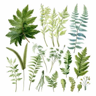 Clipart, vintage, watercolor, Cibotium Glaucum Fern, botanical illustration, hand drawn, texture