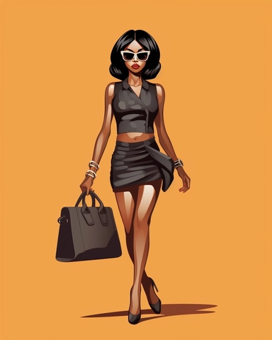 Black Woman Clipart, Large Handbag, African American Female, Sunglasses, Stylish, Diva, summer corporate Tones, black girl magic, vector image, MICHAEL KORS COLLECTION, purse, shoes