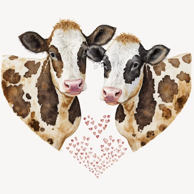 cow print hearts, Lilla Rogers agency, watercolor, fairytale, folkart, clipart, white background