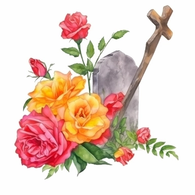 flower for headstones , Beautiful Watercolor Art, Charming, Isolated on White Background Floating on White Background, Crispy Details, Watercolor, High Resolution, High Quality Art, Clear, Vibrant, Rich Colors, Sharp, Vivid Details, 300 dpi, Clipart