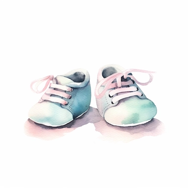 Watercolor pair of baby Shoe Clipart, solid white background