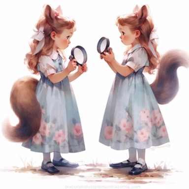 2 girls, squirrel girls, Little girl exploring, illustration for book, children's book, 2 clipart, fiorucci angels, beautiful decoupage paper, pastel colors, clipartm, fantasy art, squirrel ears, perfect eyes, detailed body, Watercolor Clipart, strybk, full Illustration, 4k, sharp focus, watercolor, smooth soft skin, symmetrical, soft lighting, detailed face, concept art, watercolor style, strybk, children's style fairy tales, chibi kawaii, Octane rendering, 3d. Perfect face, detailed face, deli