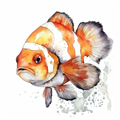 clownfish, clipart, whole body, watercolor, white background,