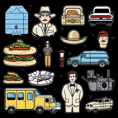 a set of black line clipart inspired by Raiders of the Lost Ark and travel and food and colonialism and David Chang and stolen cultural relics and cooking and grilling and eating and global cuisine and 1980s action figures